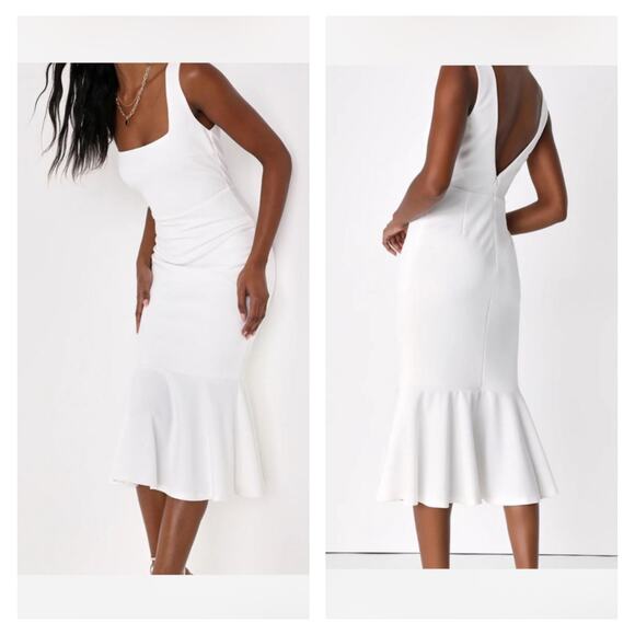 Lulu's - Moment Maker Square Neck V Back Sleeveless Frill Midi Dress in White - Picture 5 of 5